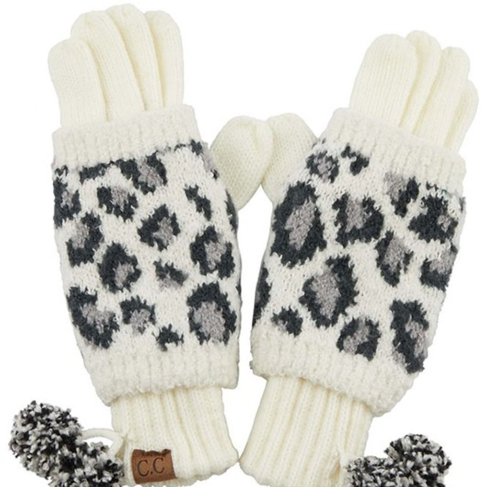 🚨 1 LEFT! C.C Leopard Knit Touch Pom Poms Glove Set - Picture 6 of 11